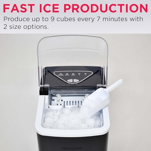 Frigidaire EFIC123-SSBLACK Compact Countertop Ice Maker, 26lbs of Ice per Day, Black Stainless