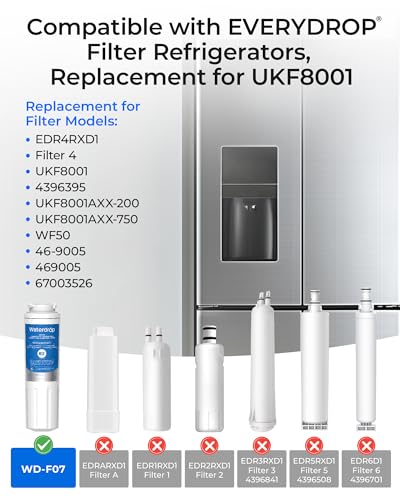 Waterdrop EDR4RXD1 Replacement for EveryDrop® Filter 4, Whirlpool® UKF8001, 4396395, Maytag® UKF8001AXX-200, UKF8001AXX-750, WD-F07, Refrigerator Water Filter, 3 Filters