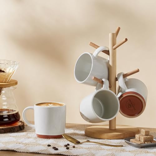 E-far Ceramic Coffee Mug Set of 4, 12oz Stoneware Coffee Cup with Handle, Porcelain Tea Cups, Modern Farmhouse Latte Mug Gift Set for Women & Men, Microwave Safe, Speckled White
