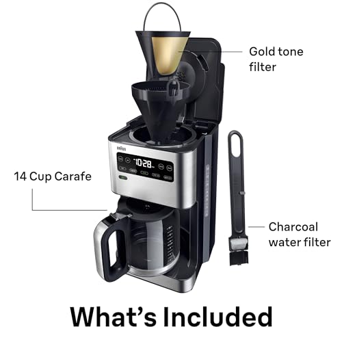 Braun PureFlavor 14‑Cup Programmable Coffee Maker – Fast Brew Speed, Touch Display, Bold & Brew‑Over‑Ice Modes, FlavorCarafe & Adjustable Warm Plate