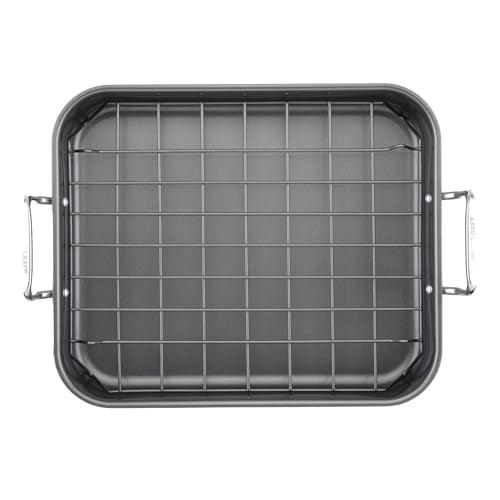 Rachael Ray Roasting Pan with Reversible Rack, Turkey Roasting Pan, Nonstick, 16.5-Inch x 13.5-Inch