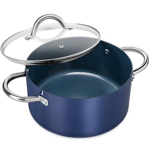 MICHELANGELO 5 Qt Ceramic Nonstick Stock Pot with Lid for Daily Meals, Blue