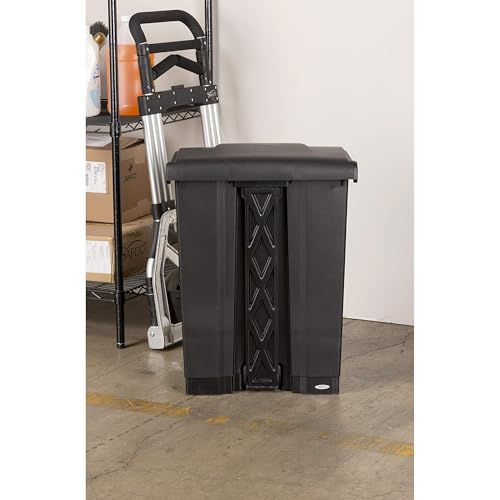 Safco Step On Plastic Trash Can with Foot Pedal, 23 Gallon Garbage Can for Kitchen, Indoor or Outdoor Use, Hands Free, Black