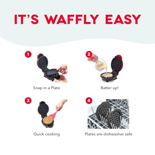 Dash MultiMaker® Mini System - Compact Waffle Maker for Family Breakfasts - Removable Griddle Plates & nonstick surface - 5 Plates - Red