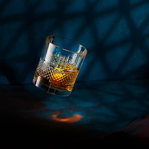 Crystal Whiskey Glasses - Set of 2 Reserve Glass Tumblers (10oz) for Whisky, Scotch & Bourbon - Rocks Glasses for Old Fashioned Cocktails & Drinks - Elegant Gold Foil Gift Box