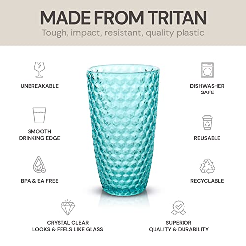 BELLAFORTE Shatterproof Tritan Plastic Tall Tumbler, Set of 4, 19oz - Laguna Beach Drinking Glasses - Unbreakable Tritan Drinking Glasses for Parties - BPA Free - Blue