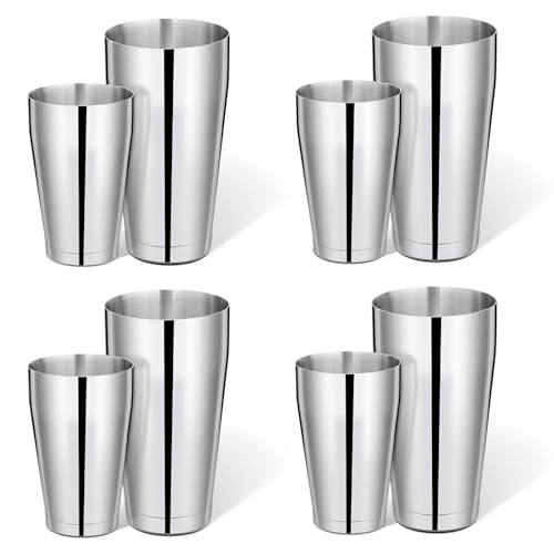Mwellewm 8 Pcs Cocktail Shaker Boston Shaker Set Professional Bartender Kit Bar Stainless Steel Drink Shaker Bartending Martini Tin with 18oz & 28oz Mixed Alcohol Tool for Beginner(Silver)