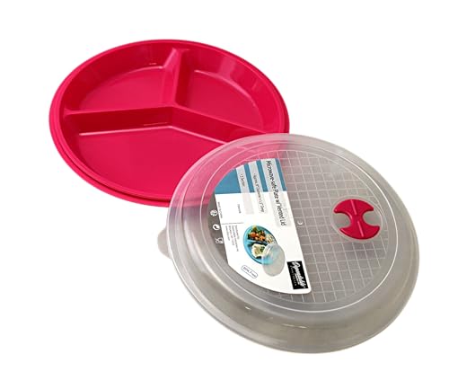 3-Pack Divided Microwave Plates with Vented Lids – Mixed Colors – BPA-Free Reusable Plates for Portion Control, Meal Prep & Leftovers – Stackable, Freezer & Dishwasher Safe