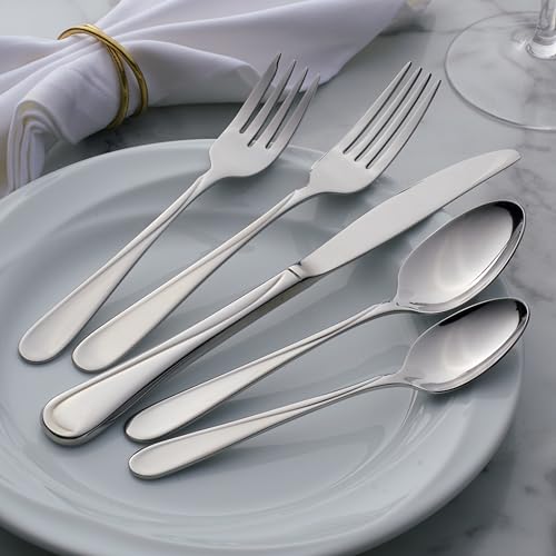 Oneida Silverware Set For 4, Flight 20-Piece Everyday Flatware Set, Service For 4, 18/0 Stainless Steel, Swirl, Mirror Finish, Dishwasher Safe, Knives Spoons and Forks Set, Dining (Silver, 20 Pieces)