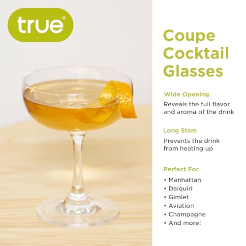 True Coupe Glass, Martini Glasses for Cocktail Party, Perfect for Espresso Martini, Manhattan, Champagne, Elegant 7 oz Glassware for Home Bars, Wedding Gifts, Margarita Glasses Set of 4
