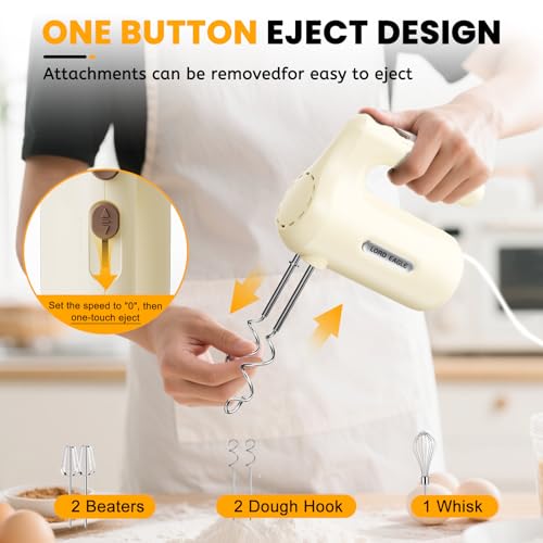 Lord Eagle 5-Speed Small Hand Mixer Electric, 300W Compact Portable, Cream
