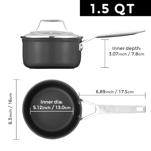 MSMK 1.5 Quart Saucepan with lid, Burnt also Non stick, Induction, Scratch-resistant, Small Cooking Pot