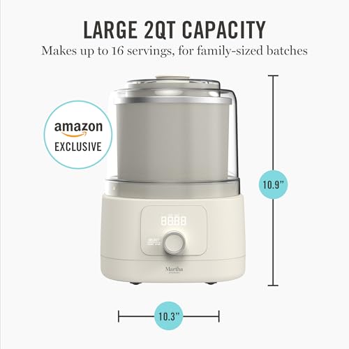 Martha Stewart Ice Cream Maker, 2 Quart Double-Insulated Freezer Bowl, Sorbet & Frozen Yogurt, Ready in 20 Minutes, Mix-Ins Chute, Easy to Clean, Linen Cream