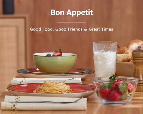 ONEMORE Plates and Bowls Set 12 Pcs,Stoneware Dinnerware Sets for 4 Microwavable,Oven & Dishwasher Safe Porcelain,Scratch Resistant Dishes Set