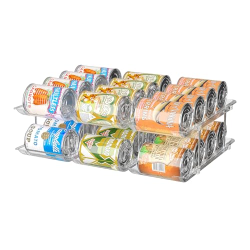 Attelite Can Organizer for Pantry, 3 Sets 2Tiers Can Storage Organizer Pantry, Soda Can Organizer for Fridge 24 Cans Rack Automatic Rolling Stackable Canned Food Organizer,Clear