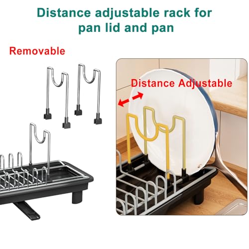 junyuan Compact Dish Drying Rack,Small Dish Rack for Kitchen Counter, Dish Drainer with 360° Rotatable Spout,Plate Rack, Dish Strainer with Cutlery Holder for Pots, Fork & Knives Space Saving
