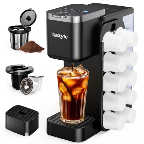 Tastyle Hot & Iced Coffee Maker with Magnetic K-Pod Organizer (Pods Not Included), Stores 10