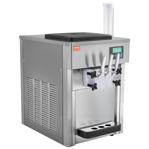 VEVOR Commercial Ice Cream Machine, 21 QT/H Soft Serve Ice Cream Maker with LCD Panel Auto Clean 3-Flavor Pre-cooling for Restaurant Snack Bar