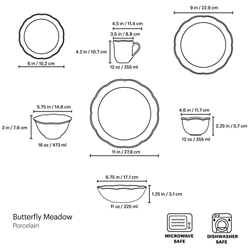 Lenox Dinnerware Set, Butterfly Meadow 28-Piece Set, Service For 4, Porcelain Plates With Scalloped Edges, Plates And Bowls Sets, Microwave Safe, Dishwasher Safe, Home & Kitchen (28 Piece, Assorted)