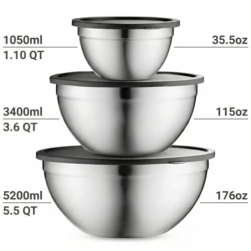 Table Concept Mixing Bowls with Airtight Lids, Stainless Steel Nesting Bowl Set for Space Saving Storage, Ideal for Cooking, Baking, Prepping & Food Storage
