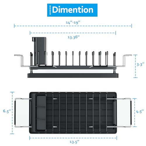 ANTOPY Sink Dish Drying Rack - Expandable Small Dish Rack Over Sinks with Silicone Drying Tray, Dish Drainer for Kitchen Counter with Cutlery Holder, Drying Rack Fit for 14’’-19’’ Kitchen Sink