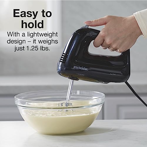 Proctor Silex Easy Mix 5-Speed Electric Hand Mixer with Bowl Rest, Compact and Lightweight, 215 Watts of Peak Power, Black (62511)