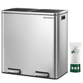 SONGMICS Trash Can, 2 x 8 Gallon (2 x 30 L) Garbage Can for Kitchen, with 15 Trash Bags, 2 Compartments, Plastic Inner Buckets and Hinged Lids, Airtight, Silver and Black ULTB60NL