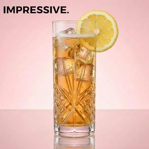 Godinger Tall Beverage Glasses Collins All Purpose Drinking Glasses- Dublin Collection, SET OF 4