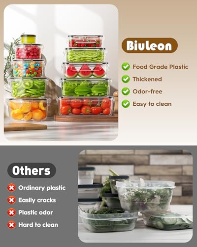 BiuLeon 40 PCS Food Storage Containers with Lids Airtight (20 Containers & 20 Lids), Leakproof Meal Prep for Kitchen Storage, BPA-free, Food-grade, Reusable, Microwave/Dishwasher Safe