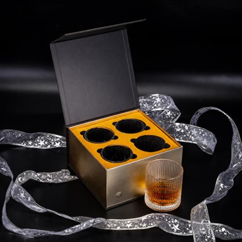 VUNDO Vintage Whiskey Glasses Set of 4, 12 oz Crystal, Luxury Gift Box