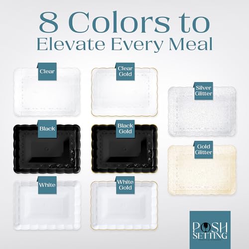 Posh Setting - Glitter Gold Serving Trays for Party, 9x13 Plastic Platters & Food Trays