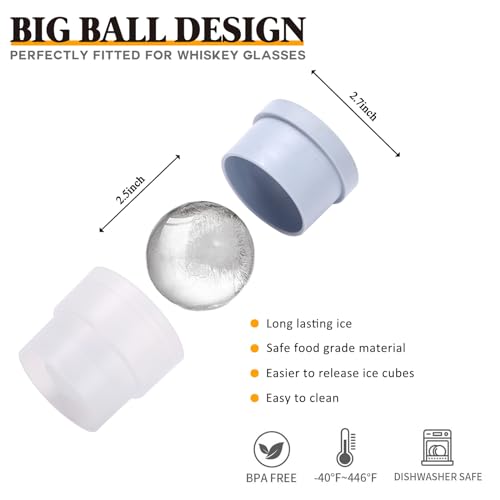Whiskey Rocks Glass Set In Gift Box - Includes 2 Crystal Bourbon Glasses and 2 Big Ice Ball Molds - 11 Oz Old Fashioned Glasses for Scotch, Cocktails, Rum, Cognac, Vodka - Unique Gift for Men