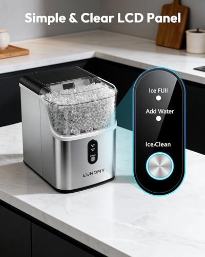 EUHOMY Nugget Ice Maker Countertop, Ready in 7 Mins, 35Lbs/24H Pebble Ice Maker Machine, Self-Cleaning Countertop Sonic Ice Makers with Ice Scoop&Basket, Pellet Ice Maker for Home, Stainless Steel