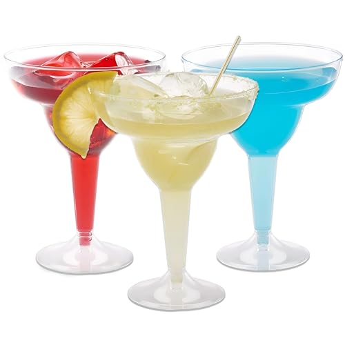 Prestee 50 Clear Plastic Margarita Glasses, 12oz - Heavy Duty Margarita Glasses Disposable for Cinco de Mayo Party Decorations, Taco Party, Plastic Cocktail Cups