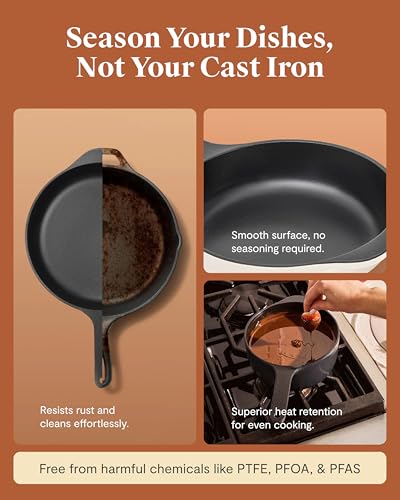 Caraway 8-Piece Enameled Cast Iron Set - 10.5” Skillet, Grill Pan, 3.5 qt Braiser Pan, 6.5 qt Dutch Oven with Lid and Organizers - Non-Toxic 3-Layer Enamel Coating - No Seasoning Required - Charcoal