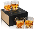 KANARS Whiskey Glasses Set of 4, 10 Oz Crystal Old Fashioned Cocktail Glass in Gift Box, Twisted Lowball Bourbon Tumbler for Scotch Whisky Cognac, Rock Barware for Men Gift Father's Day