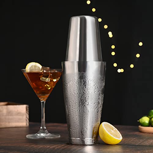 Plat Star Boston Cocktail Shaker Set, Weighted 28oz Unweighted 18oz Shaker Tins, 304 Stainless Steel Leak-Proof Drink Mixer Cup, Metal Bartender Tools for Home Bar & Commercial, Silver