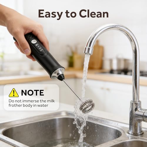 Milk Frother Handheld Rechargeable, Frother Wand Coffee Drink Mixer Electric Whisk 3 Speed Adjustable, Detachable with 3 Stainless Whisks, Hand Mixer for Lattes Cappuccino Hot Chocolate Matcha Egg