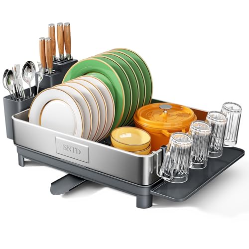 SNTD 304 Stainless Steel Dish Drying Rack for Small Kitchen Counter, Grey