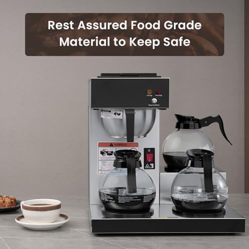 SYBO 12-Cup Commercial Coffee Maker, Pour Over Drip Coffee Maker Brewer with 3 Lower Warmers and 3 Glass Decanters, Stainless Steel Cafetera