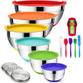 Rottay Mixing Bowls with Airtight Lids, 20PCS Stainless Steel Mixing Bowl Set, Nesting Bowls with 3 Grater Attachments & Non-Slip Bottoms, Size7, 4, 3, 2, 1.5, 1QT Bowls for Baking&Prepping