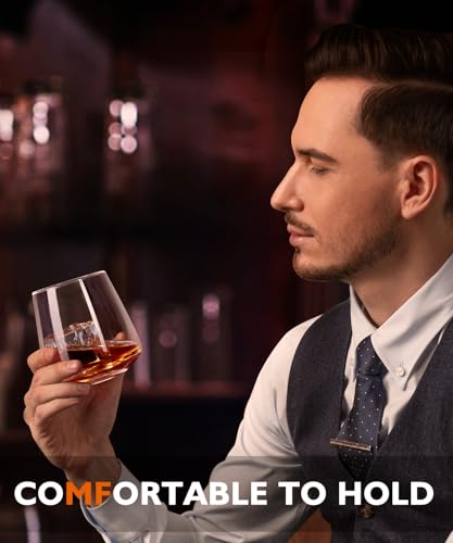 Potdoctor Whiskey Glasses Set of 4,13.5 Oz Crystal Old Fashioned Rocks Glasses for Bourbon Scotch Cocktails Drink Rum Cognac Vodka Liquor -Unique Gifts for Men,