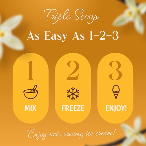 Triple Scoop - Premium Ice Cream Mix For Ice Cream Maker. Simple, Easy, Delicious. From Gourmet Mix To Maker in 5 Minutes, Makes 2 Creamy Qrts, Made in USA (1 Pack) (Vanilla)