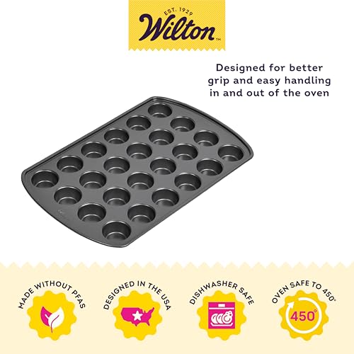 Wilton Gold Premium Non-Stick Warp-Resistant Bakeware, Made without PFAs, Muffin Pan, 24-cup, 16x10x1 in, Packaging May Vary