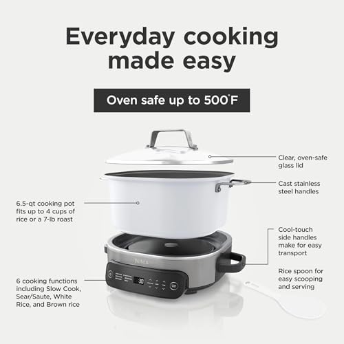 Ninja Foodi 6.5 qt Everyday PossibleCooker, 6-in-1 Functionality, Multi Cooker, Slow Cooker, Stainless Steel/White, MC1100 (Renewed)