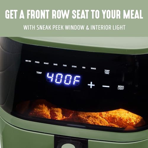 GreenLife Compact Electric Air Fryer Oven, 5.3 QT, PFAS-Free Ceramic Nonstick Drawer, 8 One Touch Digital Display, Easy View Window, Auto Shut-Off Timer, Dishwasher Safe Parts, 1500 Watts, Sage