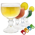 Chefcaptain Margarita Glass Schooner- 21.5 Oz Set of 4 Extra Large Goblet With Clips ZERO LEAD Crystal Style Shrimp Cocktail, Coronaritas, Margaritas Set Of 4 With 4 Color Clips