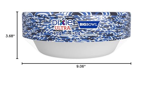 Dixie Ultra Extra Large Paper Bowls, 34 oz, 34 Count, Compostable, Microwave Safe, Disposable Bowls for Heavy Meals, Soups, Stews, and Everyday Use