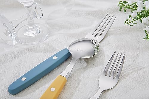 ANNOVA Silverware Set, Retro/Rivet Colorful Stainless Steel Tableware Kitchen Flatware Set Utensils, Includes Dinner Knives, Forks, Spoons, Salad Forks & Dessert Spoons (Morandi Mix, 20 Pieces)