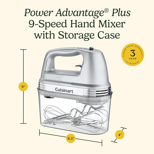 Cuisinart Power Advantage Plus 9-Speed Hand Mixer, 220W Motor, Electric Mixer with Dishwasher-Safe Beaters, Storage Case, HM-90BCS, Brushed Chrome
